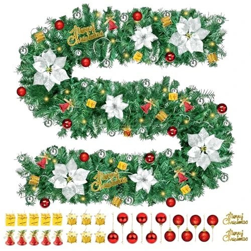 Offerta a tempo: Ghirlanda Natalizia con Illuminazione, Afenau 2,7 M Ghirlande Natalizie Lunghe con Decorazioni Natalizie, DIY Ghirlanda Natale Decorazioni Alimentata a Batteria per Porta, Esterno, Scale, Camino - 0% da 9.99 € a 9.99 €