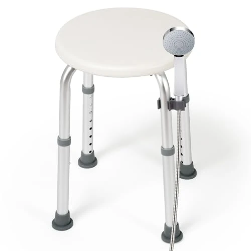 Careboda Shower Stool Height Adjustable 34-52 cm up to 136 kg Non-Slip Aluminium Shower Stool for Seniors Pregnant Women Disabled Shower Aid Shower Seat