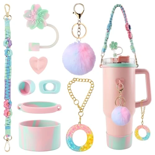 Limited offer: Lvjkes 9 Pieces Stanley cup accessories set, 20-40 oz Stanley Cup Accessory, Includes Handle, Straw Cap, Silicone Lid for base, Hook, Decorative Pendant, Waterproof Cap (O) from 15.99 EUR to 8.25 EUR (save 48%)