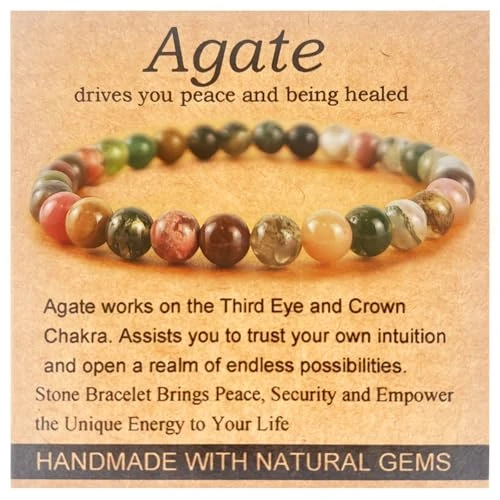 Bracelet de guérison fait à la main pour femme - Perles en pierre précieuse naturelle de 6 mm, bijoux d'énergie positive, cadeau attentionné pour elle, 1 pièce, Adjustable, Pierre, Pas de gemme