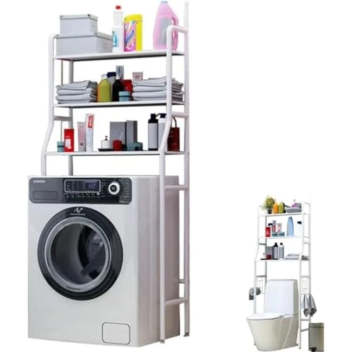 DE ROSA SHOP Space-Saving Washing Machine Unit with 3 Shelves Anti Tipping Over Shelf Washing Machine for Bathroom and Laundry Room Sturdy and Safe