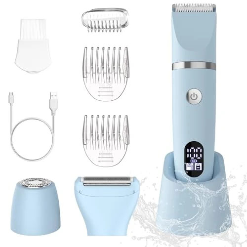 Offerta a tempo: Scttomon Rasoio elettrico per donna Viso Bikini Corpo Tagliapeli corporeo per donna Epilatore per zona bikini Bikini-Trimmer Impermeabile IPX7 Display LCD Uso a secco/bagnato,blu - 10% da 26.99 € a 24.36 €