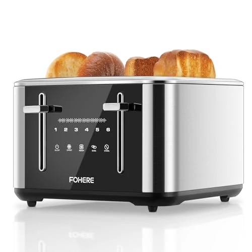 Offerta a tempo: Tostapane 4 Fette, 1600W Toaster Intelligente in Acciaio Inossidabile, 6 Livelli di Doratura, Controllo con Touch Screen Completo, Fessura Extra Larga 1.57 Pollici, Timer Digitale, Argento - 50% da 99.99 € a 49.99 €