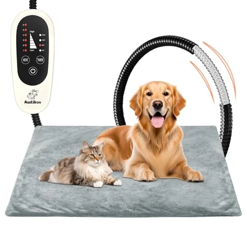 Offerta a tempo: Asstikoo Tappetino Riscaldante per Cani Gatti, Tappeto Riscaldante per Animali Domestici con 4 Timer& 6 Livelli Temperatura 30-55℃, Coperta Termica Gatto Cani Anti-Morso Impermeabile (L - 70X45cm) - 0.00% da 39.99 € a 39.99 €