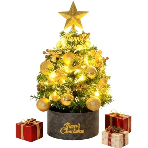 Arbol de Navidad con Luces incorporadas de 60 cm, 24inch Parbol Navidad nevado, con Luces Incorporadas, Small Christmas Tree, Decoracion Navidads