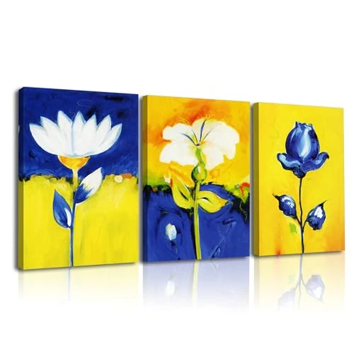 Tijdelijke aanbieding: PIY PAINTING Abstracte afbeelding op canvas, olieverfschilderij met blauwe, gele en witte bloemen, graffiti, schilderij op canvas voor muren, keuken, badkamer, wanddecoratie, 3 x 40 x 30 cm van 31.56 € naar 31.56 € (0.00% korting)