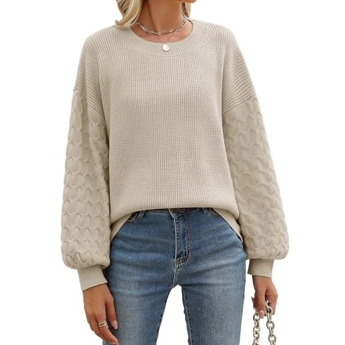 heekpek Maglione Donna Elegante Invernale Sciolto Maglioni Girocollo Maglia Donna Autunnale Intrecciato Pullover con Maniche a Lanterna