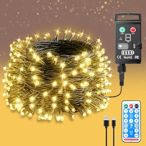 Oferta limitada: Guijiyi Luces Navidad Exterior Interior, 10M 100 LED Luce de Navidad con Pilas Recargable 8 Modos IP44 Impermeable Fairy Lights Guirnalda de Luces Decoración Para Interior Boda Fiesta Jardín Patio de 19.99 EUR a 9.99 EUR (ahorro 50%)