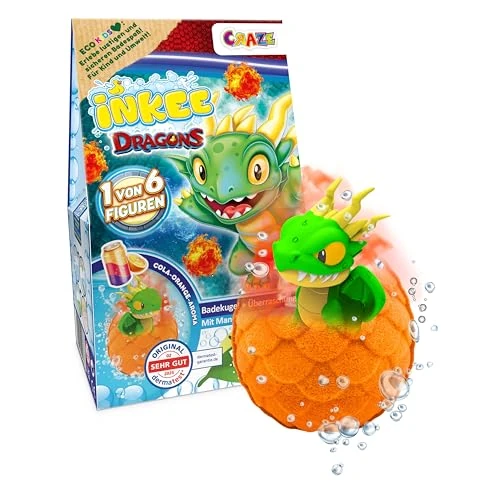 INKEE Surprise Dragons – Bomba de baño para niños con sorpresa, figura de juguete de dragón en el interior, bola de baño para niños, aroma de coca-naranja, bombas de baño divertidas con sorpresa (1 x