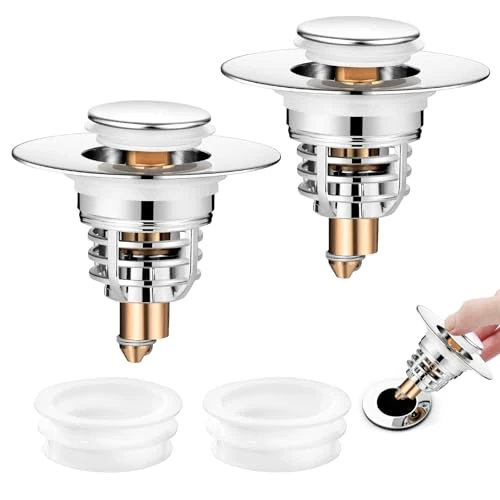 Diboniur Sink Plug Replacement, 2 Pieces Bath Plug Replacement, Completely upgraded, Pull Type Sink Plug Strainer Stainless Pop up Bidet Plug for Bathtub, Kitchen, Basin for (32-41mm）