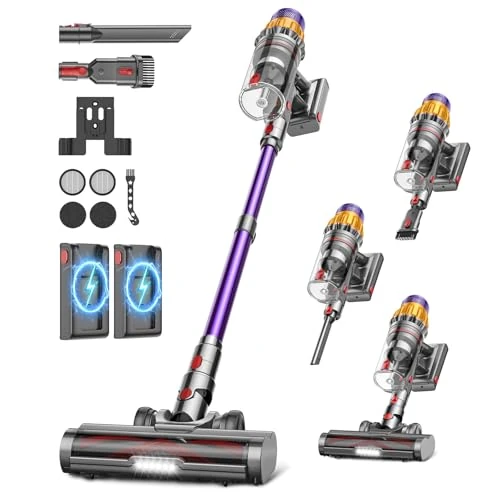 Offerta a tempo: Aspirapolvere Senza Fili con 2 Batterie, 150 Min/600W/ 55KPA/2.0L Scopa Elettrica Senza Fili Potente, Touch Intelligente, Filtro a 11 Stadi, Spazzola Anti-Groviglio per Pavimenti/Tappeti/Peli Animali - 16% da 169.99 € a 142.49 €
