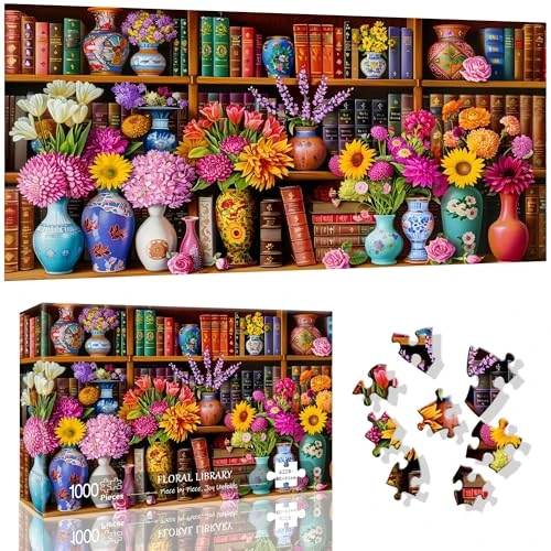 VAIIEYO Kwiaty Puzzle 1000 sztuk, Puzzle, Puzzle dla dorosłych Regał, Wymagające i trudne Puzzle dla dorosłych i dzieci od 14 lat i więcej, 80 x 41 cm