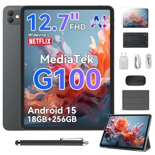 Blackview Link8 Tablet 12.7 Inch 2K+ FHD Display 90Hz, Android 15 Gemini AI, MediaTek G100 18GB RAM + 256GB ROM + 2TB TF 8400mAh/PC Mode/Widevine L1/Face ID/16MP + 13MP Gaming Tablets with Keyboard