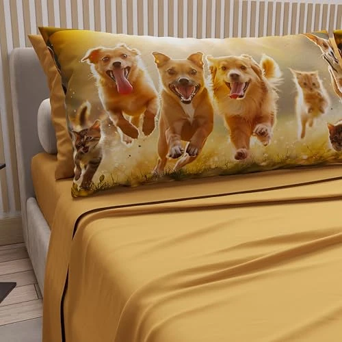 Offerta a tempo: PETTI Artigiani Italiani - Lenzuola Animali con Gatti e Cani in Cotone con Federe in Stampa Digitale, Lenzuola Una Piazza e Mezza Francese, Completo Letto Una Piazza e Mezza Giallo, Made in Italy - 49% da 39.90 € a 20.16 €