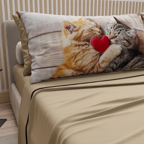 Offerta a tempo: PETTI Artigiani Italiani - Lenzuola Animali con Gatti in Cotone con Federe in Stampa Digitale, Lenzuola Matrimoniali Maxi, Completo Letto Matrimoniale Tortora, 100% Made in Italy - 22% da 44.90 € a 34.90 €