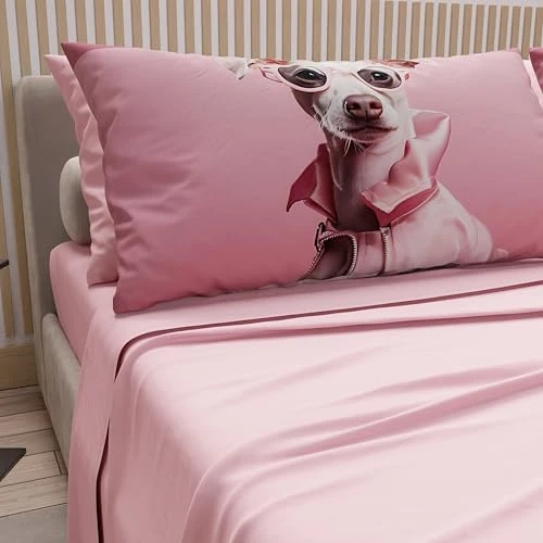 Offerta a tempo: PETTI Artigiani Italiani - Lenzuola Animali con Cani in Cotone con Federe in Stampa Digitale, Lenzuola Una Piazza e Mezza Francese, Completo Letto Una Piazza e Mezza Rosa, 100% Made in Italy - 40% da 39.90 € a 23.95 €