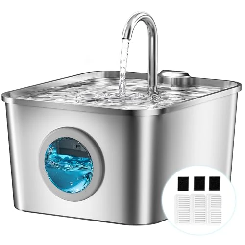 Offre limitée : Fontaine a Eau Chat INOX - 2,6L Fontaine à Eau pour Chat Acier Inoxydable Automatique Silencieuse Fil avec Système de Quadruple Filtration, Facile à Mettoyer, 3 Filtres & 3 Sponges de 25.99 € à 25.99 € (0.00% de remise)