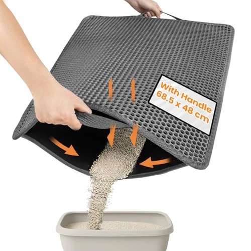 Offerta a tempo: Conlun Tappetino Lettiera Gatto 68.5x48cm, Doppio Strato, Impermeabile, Resistente all'Uro, Lavabile, Antiscivolo Tappeto per Lettiera Gatto, Grigio - 37% da 23.99 € a 15.19 €