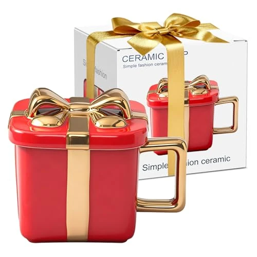 auvstar 3D Scatola Regalo Tazza Colazione,Tazzine da Caffè in Ceramica,Creatività Regalo Donna,Tazza Divertente con Coperchio per Amici e Colleghi,idea Regalo di Natale,Compleanno 400ML(Rosa)