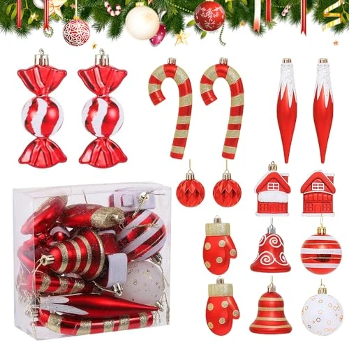 Offre limitee: Afenau Boule de Noel, 16 Pièce Boules de Noel avec Lanière, Réutilisables Plastique Incassable Decoration Sapin Boules Noel, Boules de Noël en Plastique pour Christmas Tree Decorations de 9.99 EUR a 3.99 EUR (economie 60%)