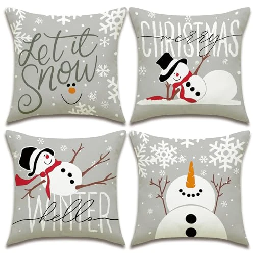 Axlyca 4 szt. Świąteczna poszewka na poduszkę, 45 x 45 cm Świąteczne poszewki na poduszkę, poszewki na poduszki świąteczne, dekoracyjna poszewka na poduszkę na choinkę, poszewki na poduszkę Christma