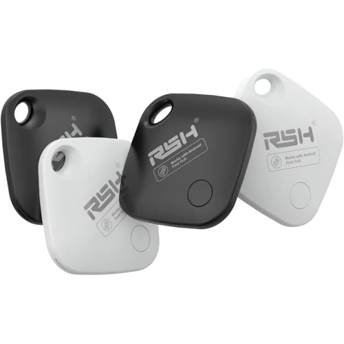 RSH Android Smart Tag - 4 Pack, Key Finder Compatible with Google Find My Device App (Android Only), Bluetooth Key Finder for Luggage/Bags/Suitcase/Wallet (Black + White)