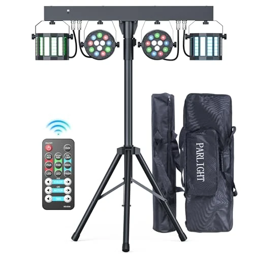 Offerta a tempo: Erreyht 60W Derby+RGBW Da LED luce DJ set con borsa, supporto e telecomando, illuminazione palcoscenico con DMX-3/6/15 canali luci discoteca per feste, chiese, concerti, matrimoni, Natale - 15% da 169.99 € a 144.39 €