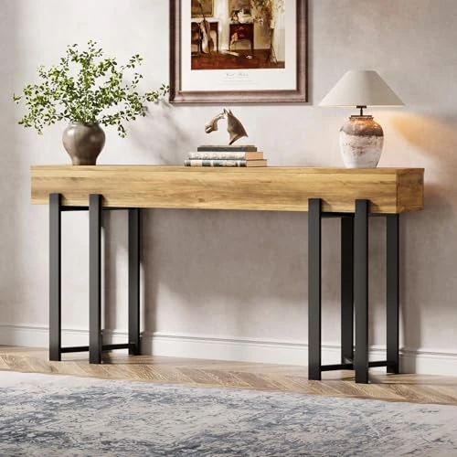 Offerta a tempo: Tribesigns Tavolo consolle sottile 160 cm in stile rustico – Salvaspazio, per corridoio, soggiorno, come tavolino da caffè dietro il divano con robusta struttura in metallo (Marrone chiaro) - 43% da 139.99 € a 79.99 €