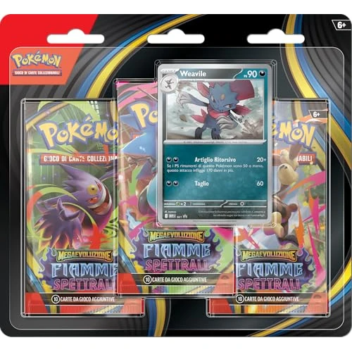 Limited offer: Pokémon: Pack of Three (Weavile) Megaevolution - Ghostly Flames Expansion Pokémon (One Holographic Promo Card and Three Expansion Envelopes) from 17.99 EUR to 17.99 EUR (save 0%)
