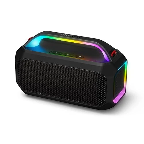 Offre limitée : PHILIPS TAS7000EB Enceinte sans Fil Bluetooth avec Puissance maximale de 100W, Bass+, éclairage LED, Auracast, IP67, 24 Heures d’autonomie, entrée Micro, Batterie remplaçable – Noire de 121.94 € à 114.62 € (6% de remise)