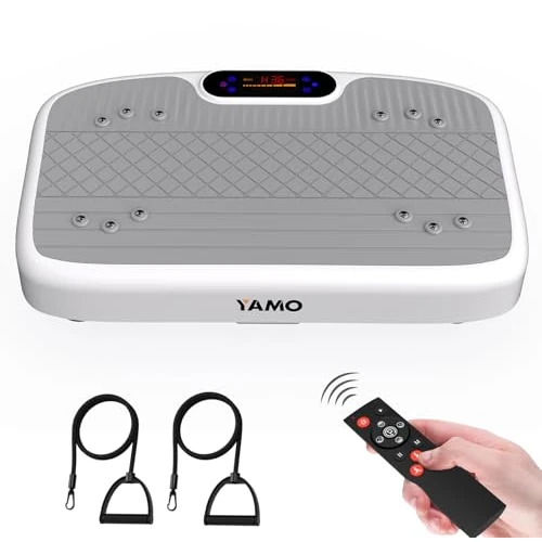 YAMO Vibration Plate Fitness Device YV20, 99 Speed Levels, 5 Programmes, Remote Control & Resistance Bands, LED Touch Display, 150 kg Capacity, Vibration Plate for Women