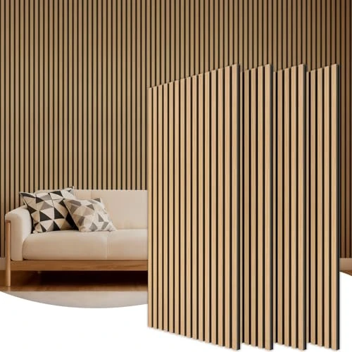 Offerta a tempo: TONOR Set di 4 Pannelli Fonoassorbenti Legno Impiallacciato, 120 x 60 - 2.88㎡, Pannelli Decorativi per Pareti 3D, Pannello Acustici Decorativo per Soggiorno, Ufficio, Bancone a Isola, Soffitt, Teak - 6% da 85.39 € a 79.99 €