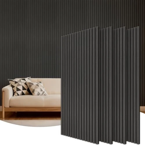 Offerta a tempo: TONOR Set di 4 Pannelli Fonoassorbenti Legno Impiallacciato, 120 x 60 - 2.88㎡, Pannelli Decorativi per Pareti 3D, Pannello Acustici Decorativo per Soggiorno, Ufficio, Bancone a Isola, Soffitt, Nero - 23% da 109.99 € a 84.99 €