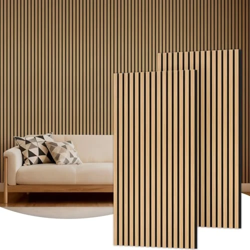 Offerta a tempo: TONOR Set di 2 Pannelli Fonoassorbenti Legno Impiallacciato, 120 x 60 - 1.44㎡, Pannelli Decorativi per Pareti 3D, Pannello Acustici Decorativo per Soggiorno, Ufficio, Bancone a Isola, Soffitt, Teak - 7% da 53.99 € a 49.99 €