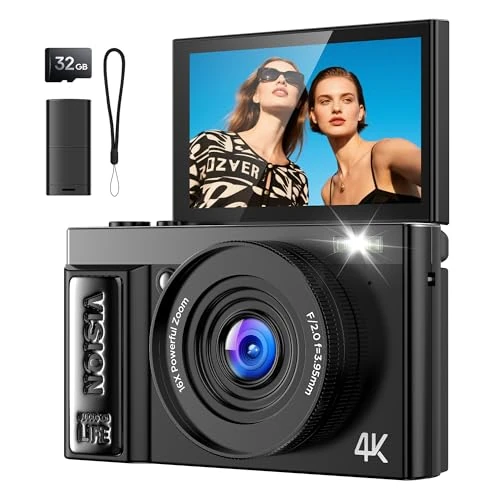 Offerta a tempo: Macchina Fotografica Digitale 4K Ultra HD: 64MP Fotocamera Macchine per Principianti - Flip 180° Videocamera con Scheda di Memoria Da 32GB - Digitale Camera con Autofocus 16X Zoom Nero - 36% da 69.99 € a 45.12 €