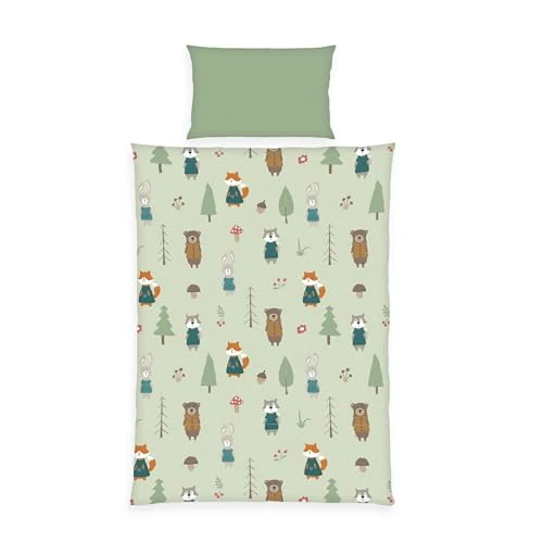 Offerta a tempo: Herding babybest Set biancheria da letto in flanella per neonati, animali della foresta, federa 40 x 60 cm, copripiumino 100 x 135 cm, 100% cotone/flanella, verde - 0.00% da 25.95 € a 25.95 €