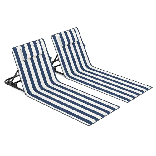 Offerta a tempo: SONGMICS Lettini da Spiaggia, Set di 2, Sedie a Sdraio, Prendisole, con Schienale Inclinabile, Portatile, per Campeggio Giardino Piscina, 158 x 55 cm, Strisce Blu Notte e Bianco Nuvola GCB251QZ02 - 15% da 45.99 € a 39.09 €