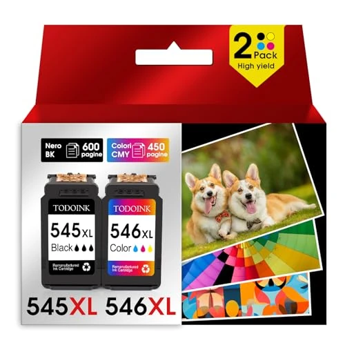 Offerta a tempo: TODOINK 545XL 546XL Cartucce Cartucce d'inchiostro Sostituzione per Canon 545 546 XL Multipack per Pixma MX490 MX495 MG2550s MG2550 TS3150 TS3151 TS3350 TR4550 TR4551 - 19% da 28.88 € a 23.52 €