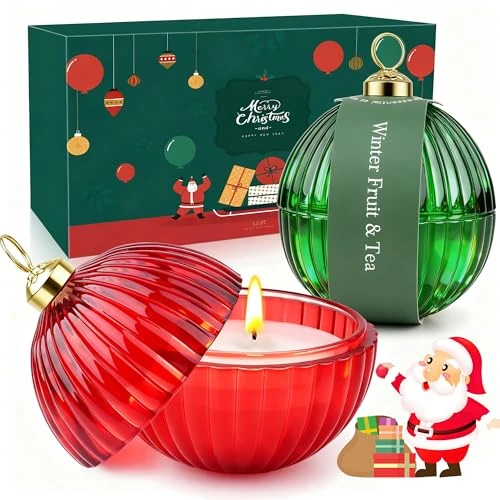 Christmas Scented Candles Gifts for Women, Pack of 2 Scented Candles in Glass, Natural Soy Wax Scented Candles Gift Set, Aromatherapy Candles Set, Small Christmas Gifts for Women, Christmas