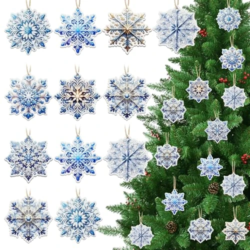 Oferta limitada: MELLIEX 24 Piezas Adornos de Madera para Árbol de Navidad, Copos de Nieve Colgantes Navideños con Cuerda para Adornos Navideños, Etiquetas de Regalo y Decoración de Ventanas de 11.99 EUR a 8.99 EUR (ahorro 25%)