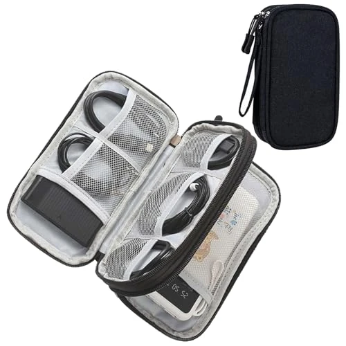 Offerta a tempo: Borsa organizer da viaggio, impermeabile, a doppio strato, per accessori elettronici, custodia compatta per caricabatterie, cavi, auricolari (nero) - 0.00% da 3.16 € a 3.16 €