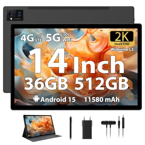 Zeitlich begrenztes Angebot: LEVIRTU Android 15 Tablet 14 Zoll 2K FHD, 36GB RAM + 512GB ROM (bis 2TB), Octa-Core, 11580mAh Akku, 4 Lautsprecher, 13MP Kamera, Dual SIM 4G LTE/5G WiFi GPS, Metallgehäuse, Eingabestift, Schwarz von 259.98 € auf 249.98 € (4% R