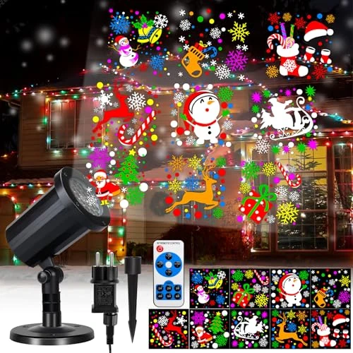 Christmas Lights Projector with Remote Control and 5m Cable, Christmas Lights Projector for Outdoor and Indoor Christmas Decoration Lighting for Garden and Home