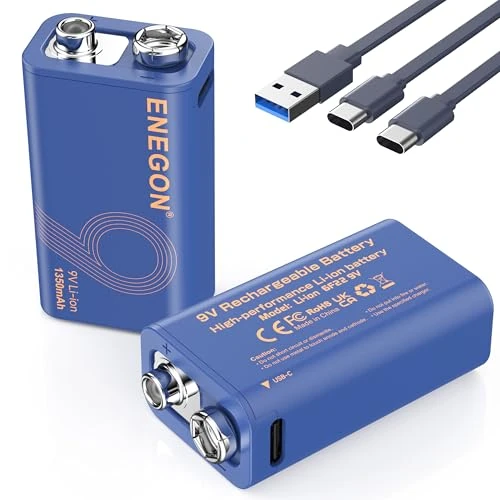 Offerta a tempo: ENEGON 2 pacchi Batteria Ricaricabile 9V(1350mAh) con Ricarica Type-C - 38% da 25.00 € a 15.39 €
