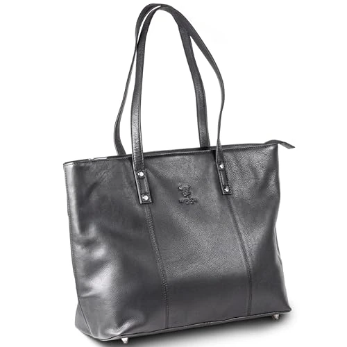 MATADOR #PARIS Women's Large Leather Shopper Bag, Elegant Shoulder Bag for Office, Work Bag with Lots of Space, Hobo Bag, Tote Bag or Bag Bag, Perfect Women's Shopper for Everyday Use, Black Nappa