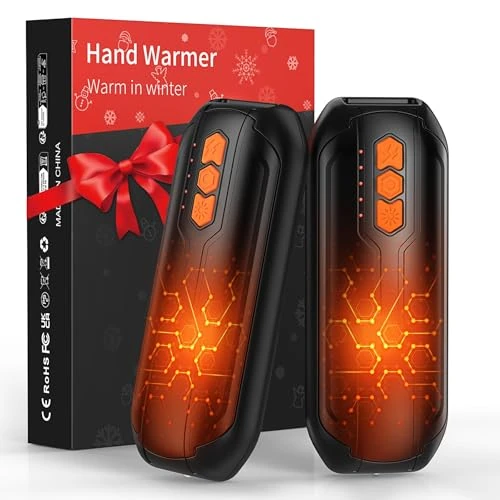 GARAID Calentador de Manos Recargable 2 Piezas, Portatil Calienta Manos con LED, 5 Niveles de Calor Rápido hasta 55 °C, 6000mAh USB C, Reutilizable Hand Warmers Regalos para Camping,Caza,Senderismo