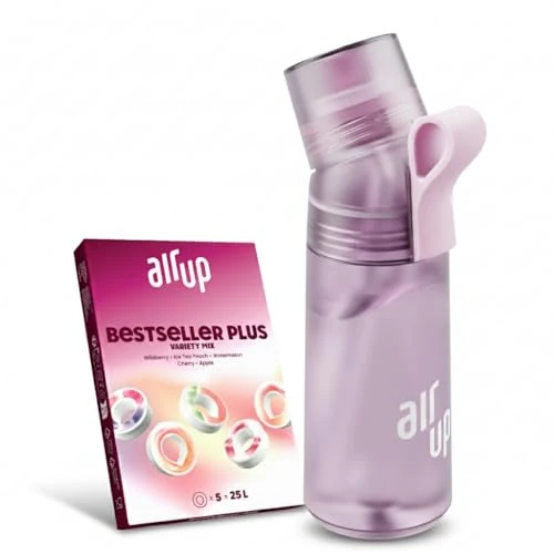 AIR UP Borraccia Twist Pro originale starter pack con cialde 5 gusti I Borraccia da 600ml con aromi senza zucchero I lavabile in lavastoviglie, senza BPA I in Lavender