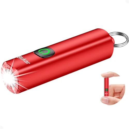 Blukar Mini Torch Rechargeable, EDC Keychain Flashlight with 3 Lighting Modes, IPX6 Waterproof, Memory Function, Compact Portable Pocket Torches for Daily Carry, Emergency, Camping, Hiking-Red