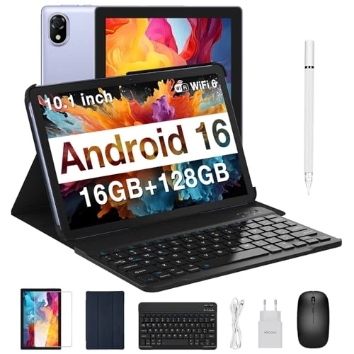 DOOGEE U10 Tablet 10 Zoll, Android 16 Tablet mit Tastatur, 16 GB RAM + 128 GB ROM (TF 2 TB), WiFi 6, Widevine L1/5060 mAh/8 MP + 5 MP/BT5.0, Tablets mit Hülle, Maus und Stift, Violett