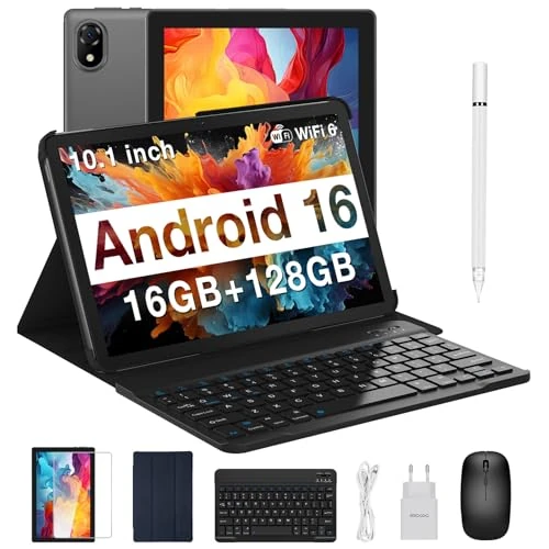 DOOGEE U10 Tablet 10 Zoll, Android 16 Tablet mit Tastatur, 16 GB RAM + 128 GB ROM (TF 2 TB), WiFi 6, Widevine L1/5060 mAh/8 MP + 5 MP/BT5.0, Tablets mit Hülle, Maus und Stift, Grau